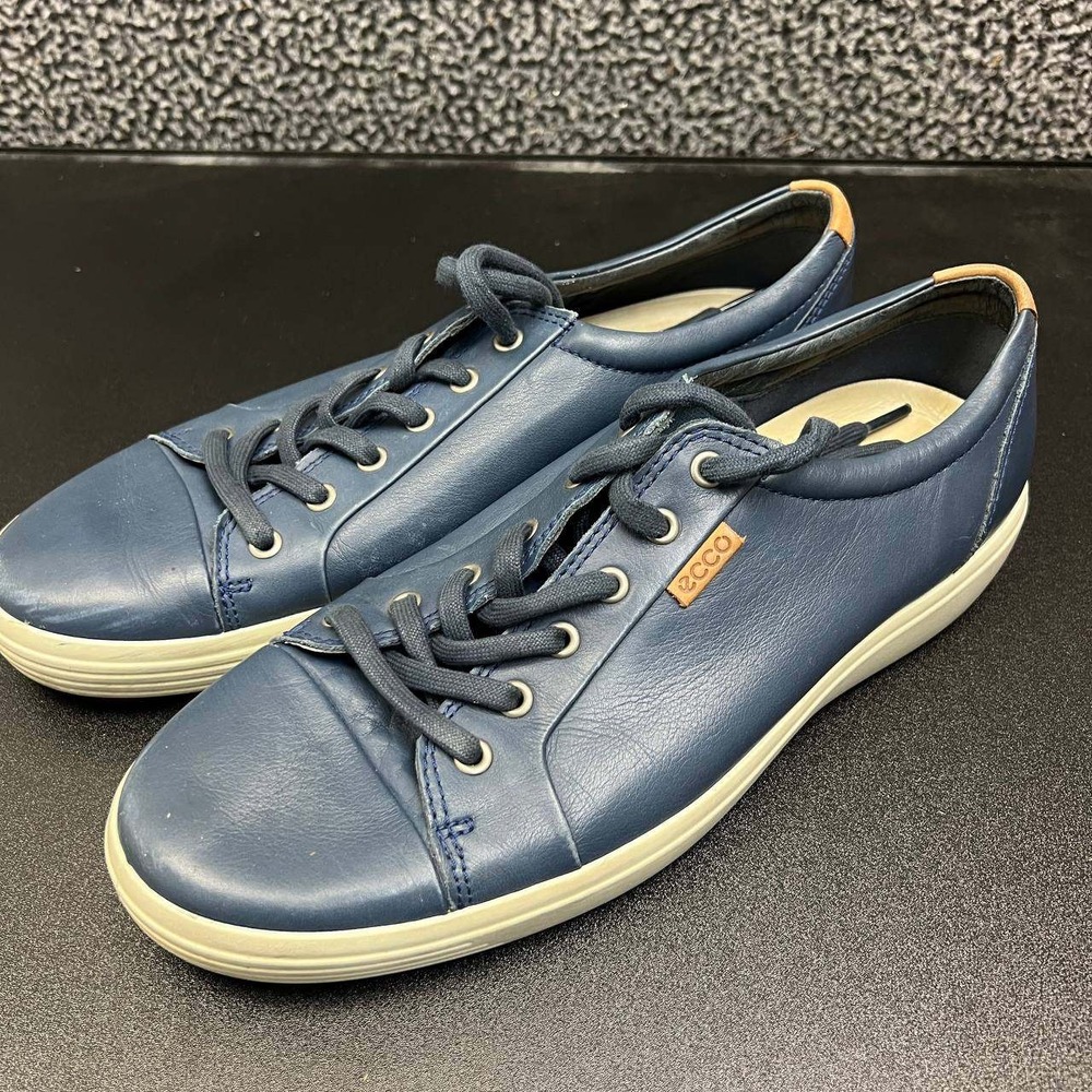 Ecco Soft Fashion Sneakers Shoes Men EU Size 45‎ Blue Leather Lace Up